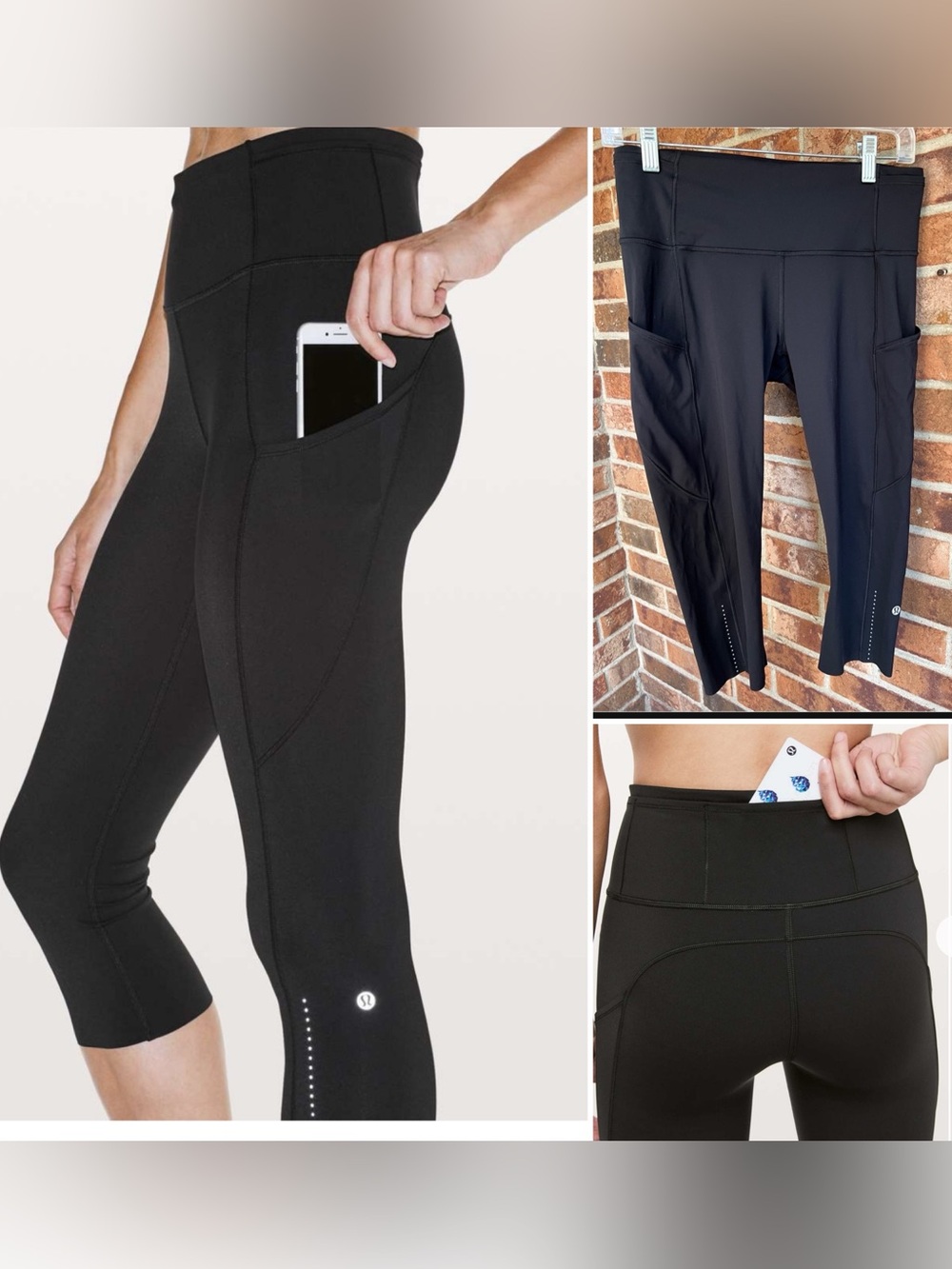 Lululemon Fast & Free Crop Leggings Pants EUC   Black Size 8